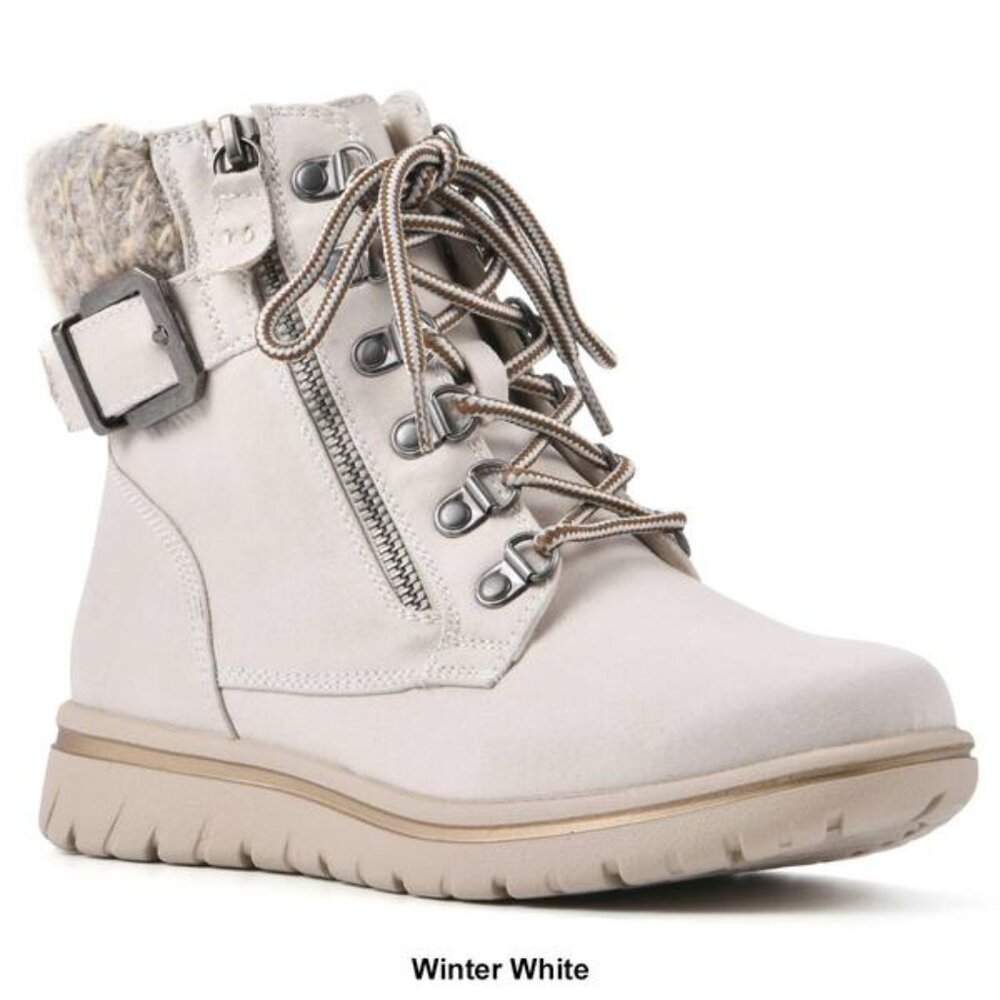 Women's Hearty Lace Up Hiking Boot - Winter White with Sweater Accent